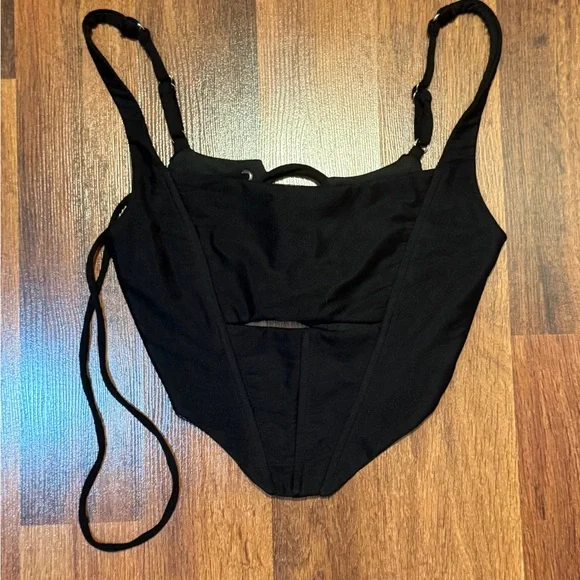 Women's Black Corset Cutout Tank Top - Picture 2 of 6